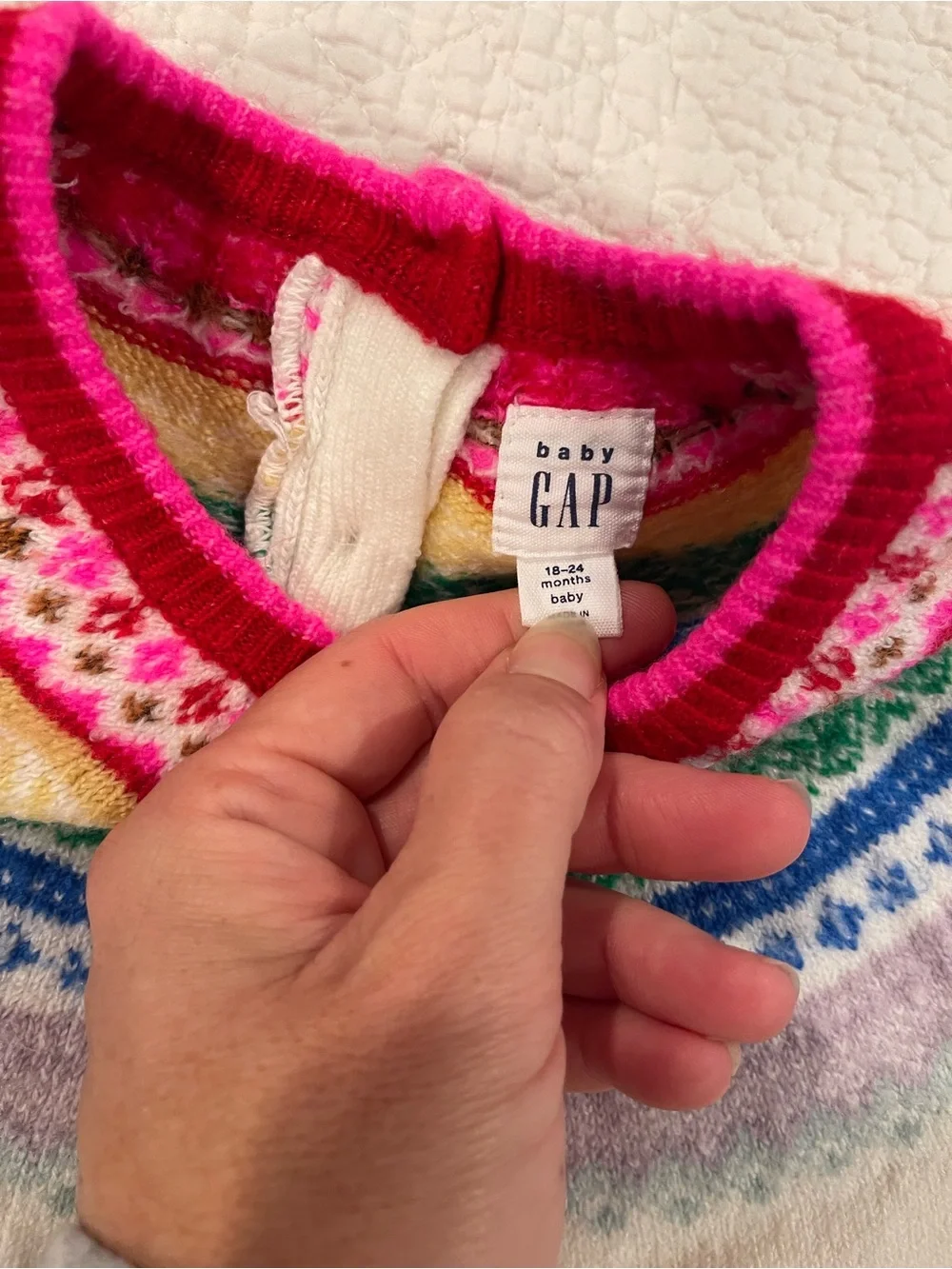 Baby GAP White Knit Sweater Rainbow Fair Isle Yoke 18-24 Months Feminine PRIDE